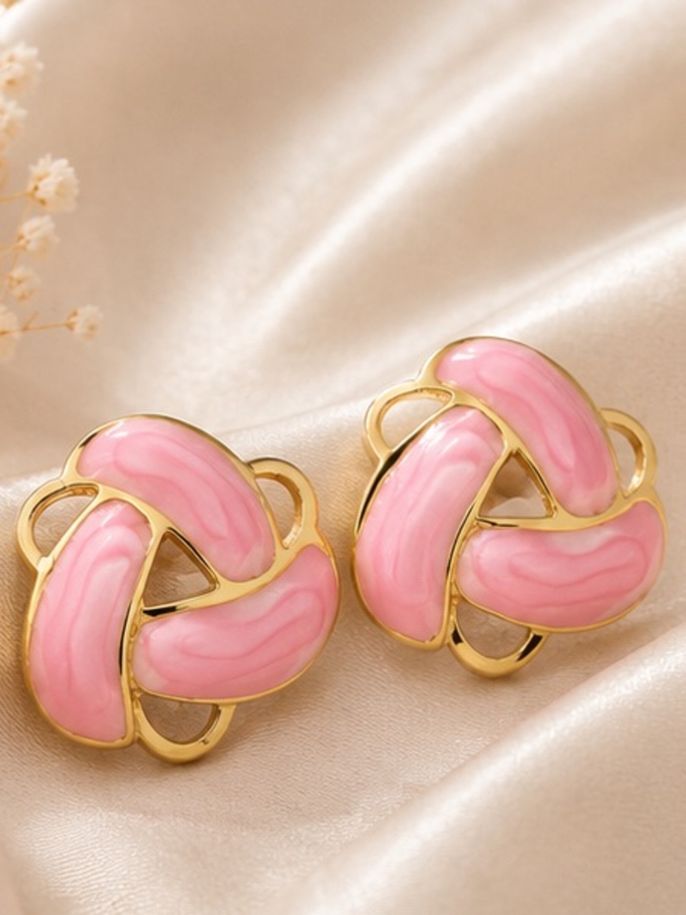 Pink Enamel Knot Stud Earrings